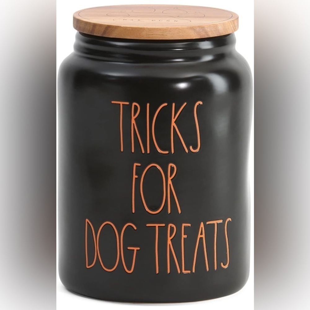 Rae Dunn Halloween “Tricks for Dog Treats” Jar & Trick/Treat Bowl Set – Black - Picture 2 of 4
